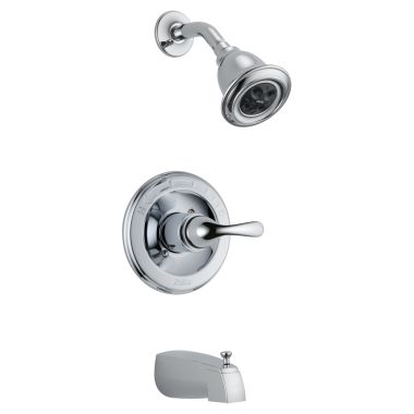 Click here to see Delta T13420-H2OT Delta Classic Monitor 13 Series H2Okinetic Tub/Shower Faucet with Single-Setting Showerhead, Single-Handle, 1.5 GPM, Lever Handle, Chrome - T13420-H2OT