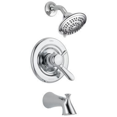 Click here to see Delta T17438 Delta Lahara Monitor 17 Series Two-Handle Tub/Shower Faucet with Volume Control, 5-Setting Showerhead, 1.75 GPM, Lever Handles, Chrome - T17438