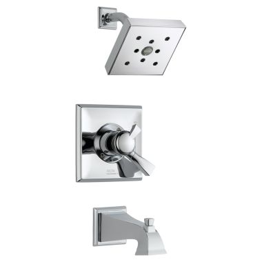 Click here to see Delta T17451-H2O Delta Dryden Monitor 17 Series Two-Handle Tub/Shower Faucet with H2Okinetic Rain Showerhead, 1.75 GPM, Lever Handles, Chrome - T17451-H2O