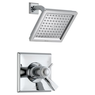 Click here to see Delta T17T251 Delta Dryden TempAssure 17T Series Two-Handle Shower Faucet with Single-Setting Rain Showerhead, 2.5 GPM, Lever Handles, Chrome - T17T251