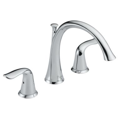 Click here to see Delta T2738 Delta Lahara Two-Handle Roman Tub Faucet Trim, High Arc Spout, Lever Handles, ADA-Compliant, Chrome - T2738