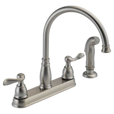 Click here to see Delta 21996LF-SS Delta Windemere Two-Handle Kitchen Faucet w/ Side Spray, Stainless - 21996LF-SS