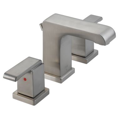 Click here to see Delta 3586LF-SSMPU Delta 3586LF-SSMPU Arzo Two-Handle Low Arc Widespread Bathroom Faucet w/ Metal Pop-up, Stainless