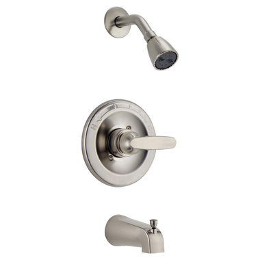 Click here to see Delta BT13410-SS Delta Foundations Monitor 13 Series Single-Handle Tub/Shower Faucet with 2-Setting Showerhead, 1.8 GPM, Lever Handle, Stainless - BT13410-SS