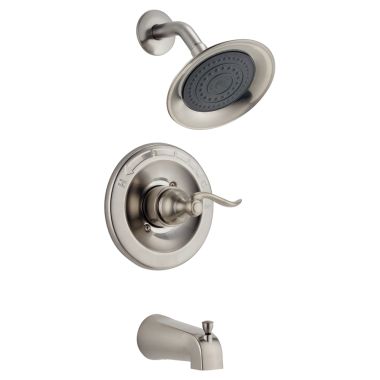 Click here to see Delta BT14496-SS Delta Windemere Monitor 14 Series Single-Handle Tub/Shower Faucet with Single-Setting Rain Showerhead, 1.75 GPM, Lever Handle, Stainless - 144996-SS