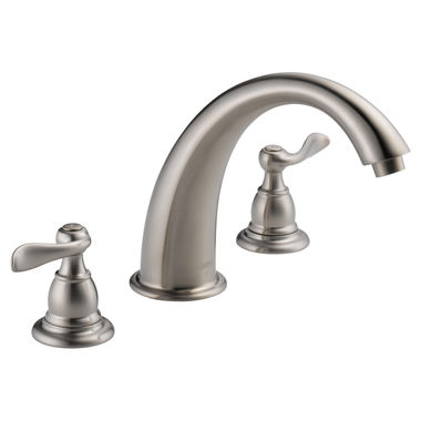 Click here to see Delta BT2796-SS Delta Windemere Two-Handle Roman Tub Faucet Trim, High Arc Spout, Lever Handles, ADA-Compliant, Stainless - BT2796-SS