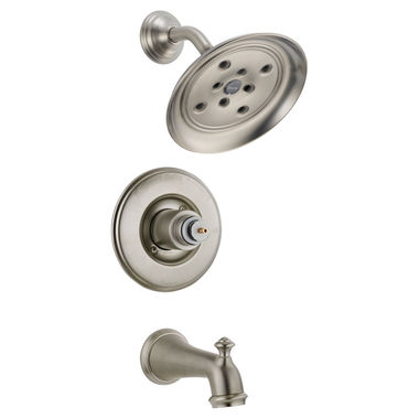 Click here to see Delta T14455-SSH2OLHP Delta Monitor 14 Series Tub & Shower Trim, H2Okinetic, Less Handle - Stainless (T14455-SSH2OLHP)
