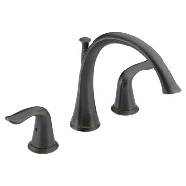 Click here to see Delta T2738-RB Delta Lahara Two-Handle Roman Tub Faucet Trim, High Arc Spout, Lever Handles, ADA-Compliant, Venetian Bronze - T2738-RB