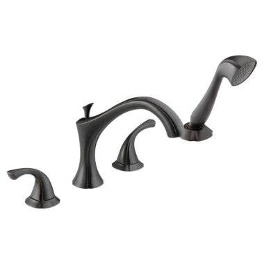 Click here to see Delta T4792-RB Delta Addison Two-Handle Roman Tub Faucet Trim with 1.75 GPM Hand Shower, Lever Handle, ADA-Compliant, Venetian Bronze - T4792-RB