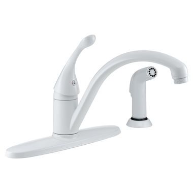 Click here to see Delta 440-WH-DST Delta Collins Single Handle Kitchen Faucet w/ Side Spray, Deck Plate, White - 440-WH-DST