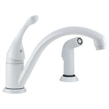Click here to see Delta 441-WH-DST Delta Collins Single Handle Kitchen Faucet w/ Side Spray, White - 441-WH-DST