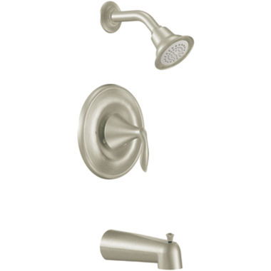 Click here to see Moen T2133BN Moen Eva Posi-Temp Tub/Shower Faucet, 2.5 GPM, 1-Function, Single Lever Handle, M-PACT, Brushed Nickel - T2133BN