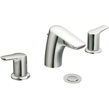 Click here to see Moen T6820 Moen Method Two-Handle Low-Arc Widespread Chrome Bathroom Faucet, 1.2 GPM, 60 PSI, WaterSense, Lever Handles, Three-Holes - T6820