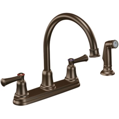 Click here to see Cleveland Faucet 41613OWB Moen CFG 41613OWB Two Handle High Arc Kitchen Faucet w/ Side Spray, Old World Bronze