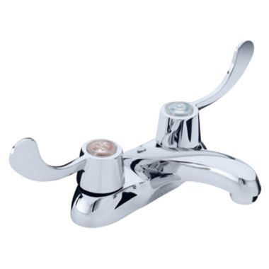 Click here to see Gerber G004341166 Gerber Classics Two-Handle Centerset Chrome Bathroom Faucet with Wrist Blade Handles and Chain Stay, 1.2 GPM, Three-Hole Installation - 43-411-66