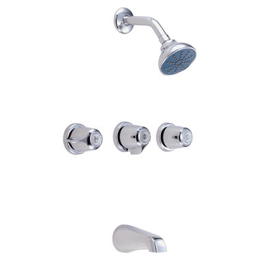 Click here to see Gerber G0048030 Gerber Classics 3-Handle Tub/Shower Faucet with Single-Function Showerhead, 1.75 GPM, Metal Handles, IPS/Sweat, Threaded Escutcheon, Chrome - 48-030