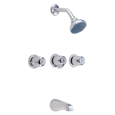 Click here to see Gerber G004803083 Gerber Classics 3-Handle Tub/Shower Faucet with Single-Function Showerhead, 1.75 GPM, Metal Handles, IPS/Sweat, Sliding Sleeve Escutcheon, Chrome - 48-030-83