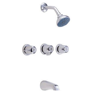 Click here to see Gerber G004803483 Gerber 48-034-83 Classics Three Handle Tub and Shower Fittings, 2 gpm, Fluted Handles, Sleeve Escutcheon, Chrome