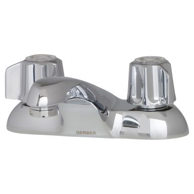 Click here to see Gerber G074341165 Gerber Classics Two-Handle Centerset Chrome Bathroom Faucet with Button, Less Drain, WaterSense Certified, Three-Hole Installation - 07-43-411-65