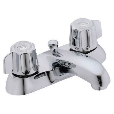 Click here to see Gerber G0743431 Gerber Classics Two Metal Fluted Handles Low Arc Chrome Bathroom Faucet with Metal Pop-up Drain, Three-Hole Installation  - 07-43-431