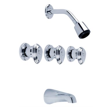 Click here to see Gerber G0058500 Gerber Hardwater 3-Handle Tub/Shower Faucet with Single-Function Showerhead, 1.75 GPM, IPS/Sweat, Threaded Escutcheon, Threaded Spout, Chrome - 58-500