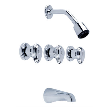 Click here to see Gerber G0058510 Gerber Hardwater 3-Handle Tub/Shower Faucet with Single-Function Showerhead, 1.75 GPM, Sweat, Threaded Escutcheon, Threaded Spout, Chrome - 58-510