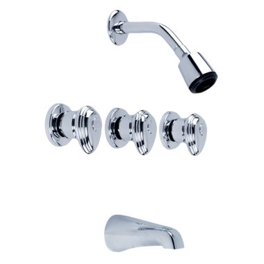Click here to see Gerber G005851081 Gerber Hardwater 3-Handle Tub/Shower Faucet with Single-Function Showerhead, 1.75 GPM, Sweat, Threaded Escutcheon, Slip Spout, Chrome - 58-510-81