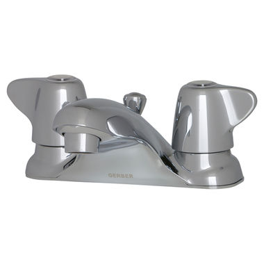 Click here to see Gerber G0043156 Gerber Maxwell Two-Handle Centerset Chrome Bathroom Faucet with 50/50 Pop-Up Drain, Washerless Cartridge, 1.2 GPM, Three-Hole Installation - 43-156