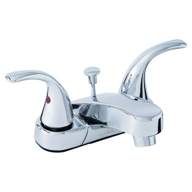 Click here to see Gerber G0043165W Gerber Maxwell Two-Handle Centerset Chrome Bathroom Faucet with Metal Lever Handles and Metal Pop-Up Drain, Fluted Handles, 1.2 GPM, Three-Hole Installation, Washerless - 43-165-W