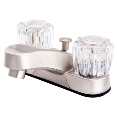 Click here to see Gerber G0043192W Gerber Maxwell SE Two-Handle Centerset Chrome Bathroom Faucet with Metal Pop-Up Drain, Acrylic Knobs, Washerless, 1.2 GPM, Three-Hole Installation - 43-192-W