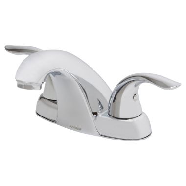 Click here to see Gerber G0043011 Gerber Viper Two-Handle Centerset Chrome Bathroom Faucet with Metal Touch-Down Drain, 1.2 GPM, Three-Hole Installation, Aerated Stream - 43-011