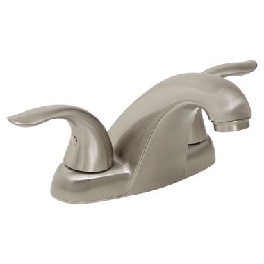Click here to see Gerber G0043011BN Gerber Viper Two-Handle Centerset Brushed Nickel Bathroom Faucet with Metal Touch-Down Drain, 1.2 GPM, Three-Hole Installation, Aerated Stream - 43-011-BN