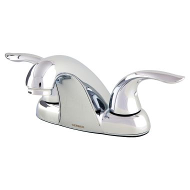 Click here to see Gerber G0043018 Gerber Viper Two-Handle Centerset Chrome Bathroom Faucet without Drain, 1.2 GPM, Three-Hole Installation, Aerated Stream - 43-018