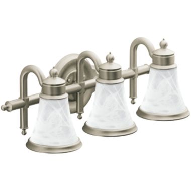Click here to see Moen YB9863BN Moen YB9863BN Waterhill 3-Globe Bath Lighting, Brushed Nickel
