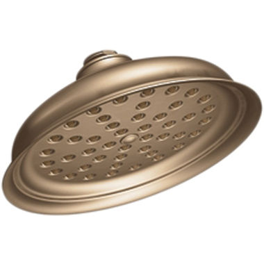 Click here to see Moen S136BB Moen Isabel 7in Single-Function Rainshower Shower Head, Round, Immersion Technology, LifeShine, 2.5 GPM, Self-Pressurizing, Brushed Bronze - S136BB