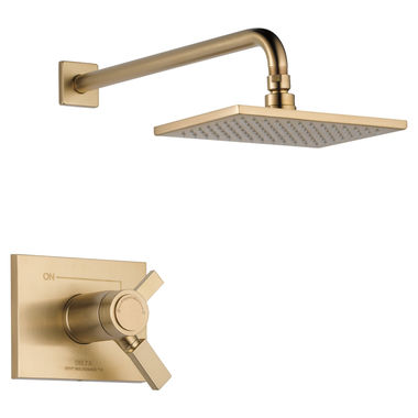 Click here to see Delta T17T253-CZ-WE Delta Vero TempAssure 17T Series Single-Setting Rain Shower Faucet with Volume Control, 1.75 GPM, Two Lever Handles, ADA, Champagne Bronze - T17T253-CZ-WE