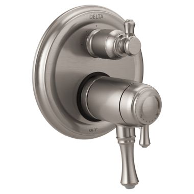 Click here to see Delta T27T897-SS Delta Traditional TempAssure 17T Series Two-Handle Valve Trim w/ 3-Function Diverter, Lever Handles, Stainless Steel - T27T897-SS