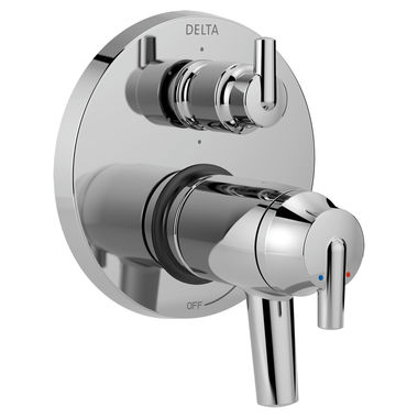 Click here to see Delta T27T959 Delta Contemporary TempAssure 17T Series Two-Handle Valve Trim w/ 6-Function Diverter, Lever Handles, Polished Chrome - T27T959