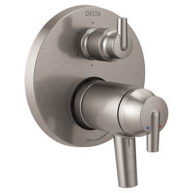 Click here to see Delta T27T959-SS Delta Contemporary TempAssure 17T Series Two-Handle Valve Trim w/ 6-Function Diverter, Lever Handles, Stainless Steel - T27T959-SS