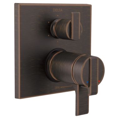 Click here to see Delta T27T967-RB Delta Angular Modern TempAssure 17T Series Two-Handle Valve Trim w/ 6-Function Diverter, Lever Handles, Venetian Bronze - T27T967-RB