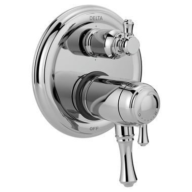 Click here to see Delta T27T997 Delta Traditional TempAssure 17T Series Two-Handle Valve Trim w/ 6-Function Diverter, Lever Handles, Polished Chrome - T27T997