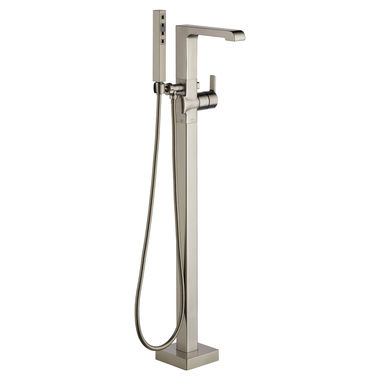 Click here to see Delta T4767-SSFL Delta Ara Single-Handle Freestanding Tub Filler Trim with 1.75 GPM Single-Setting Hand Shower, H2Okinetic, Lever Handles, Stainless - T4767-SSFL
