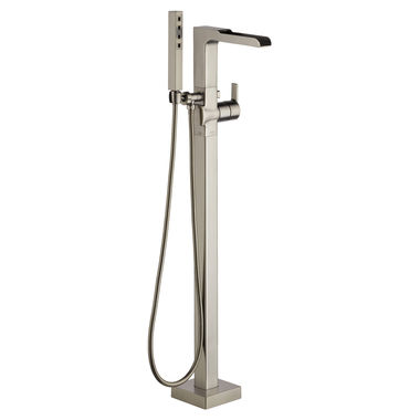 Click here to see Delta T4768-SSFL Delta Ara Single-Handle Freestanding Tub Filler Trim with 1.75 GPM Single-Setting Hand Shower, H2Okinetic, Channel Spout, Lever Handles, Stainless - T4768-SSFL