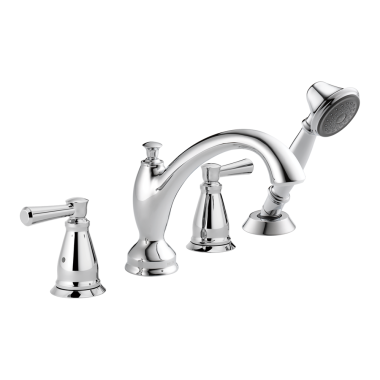 Click here to see Delta T4793 Delta Linden Two-Handle Roman Tub Faucet Trim with 1.75 GPM Single-Setting Hand Shower, Arc Spout, Lever Handles, Chrome - T4793