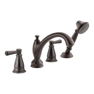 Click here to see Delta T4793-RB Delta Linden Two-Handle Roman Tub Faucet Trim with 1.75 GPM Single-Setting Hand Shower, Arc Spout, Lever Handles, Venetian Bronze - T4793-RB