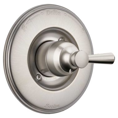 Click here to see Delta T14093-SS Delta Linden 7in Round Stainless One-Function Monitor 14 Series Traditional Valve Only Trim, Single Lever Handle, ADA-Compliant - T14093-SS