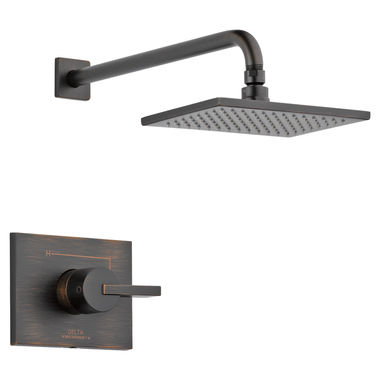 Click here to see Delta T14253-RB-WE Delta Vero Monitor 14 Series Single-Handle Raincan Shower Faucet, Single Setting, Touch-Clean, 1.75 GPM, Lever Handles, ADA, Venetian Bronze - T14253-RB-WE