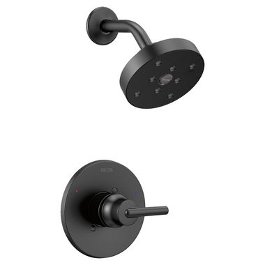 Click here to see Delta T14259-BL Delta Trinsic Monitor 14 Series Single-Handle H2Okinetic Shower Faucet with Single-Setting Rain Showerhead, 1.75 GPM, Lever Handle, Matte Black - T14259-BL