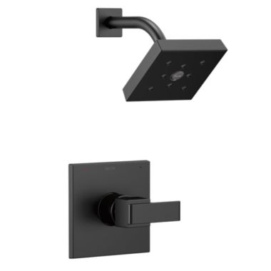 Click here to see Delta T14267-BL Delta Ara Monitor 14 Series Single-Handle H2Okinetic Shower Faucet with Single-Setting Rain Showerhead, 1.75 GPM, Lever Handle, Matte Black - T14267-BL