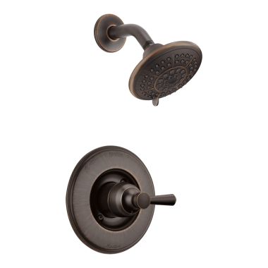 Click here to see Delta T14293-RB Delta Linden Monitor 14 Series Single-Handle Traditional Shower Faucet with 5-Setting Rain Showerhead, 1.75 GPM, Lever Handle, Touch-Clean, Venetian Bronze - T14293-RB